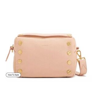 Hammitt Evan Champagne Pink Pebble Leather Brushed Gold Hammered Stud Crossbody